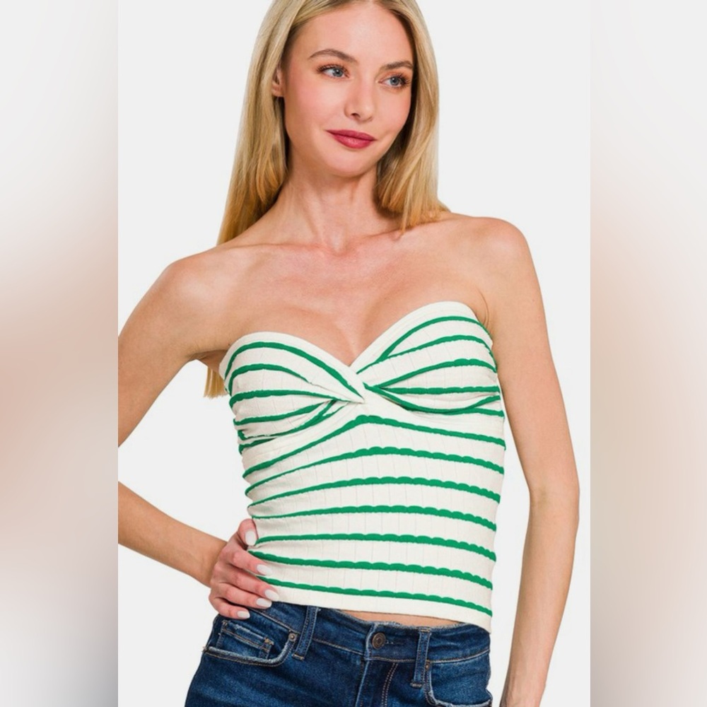 Zenana Twisted Sweetheart Neck Striped Tube Top